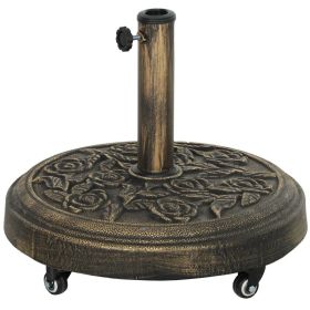 Round Patio Umbrella Base, 46 lbs Resin Umbrella Base with Wheels, Outdoor Umbrella Stand for 1.3"/1.5"/1.9" Umbrella Poles for Outdoor, Lawn, P (Option: Bronze-670x570x140 mm)